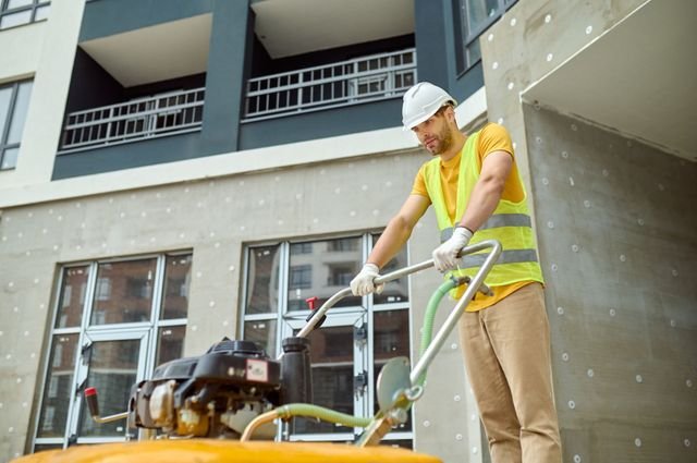Construction professional at a new building